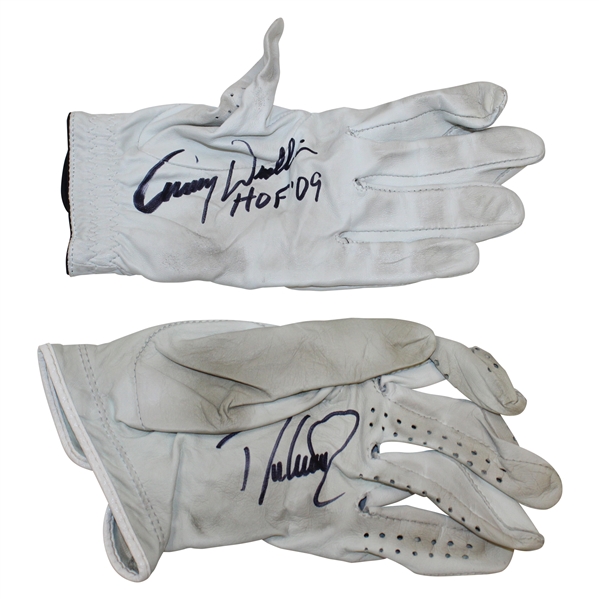 Davis Love III & Lanny Wadkins Signed Personal Golf Gloves JSA ALOA