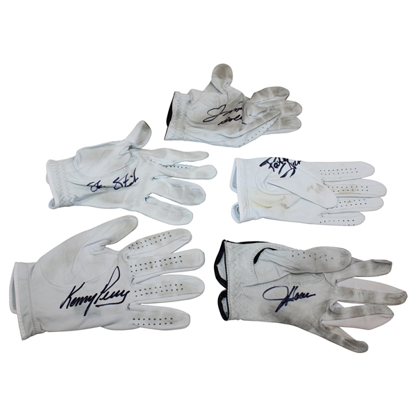 Stricker, Sheehan, Perry, Haas & Colbert Signed Personal Golf Gloves JSA ALOA