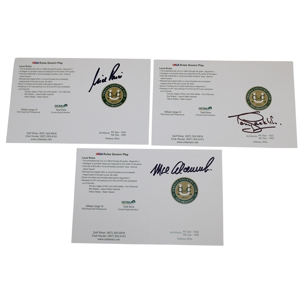 Nick Price, Tony Jacklin & Mark Calcavecchia Signed Urbana CC Official Scorecards JSA ALOA