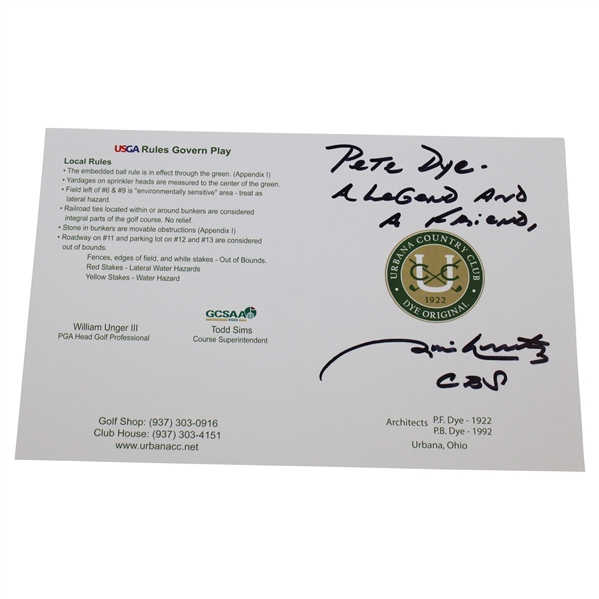 Jim Nantz Signed & Personalized Urbana CC Official Scorecard In Pete Dyes Memory JSA ALOA