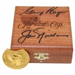 2003 Presidents Cup Solid Gold Coin in Gary Player & Jack Nicklaus Signed Box JSA ALOA