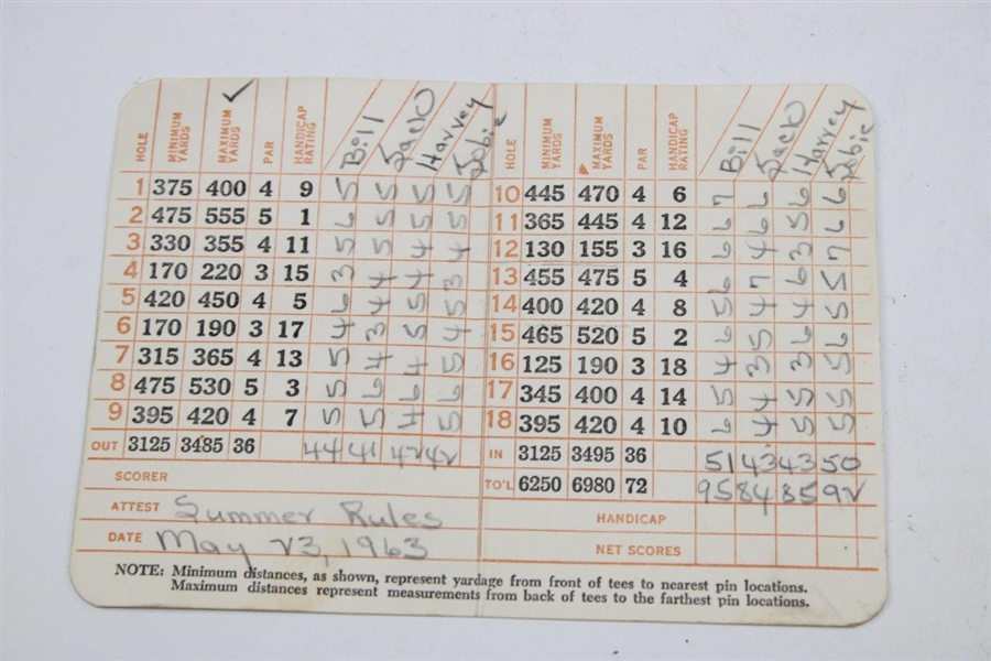 Early 1960's Black Ink Augusta National GC Scorecard Scored by Member Wm. R. Welsh