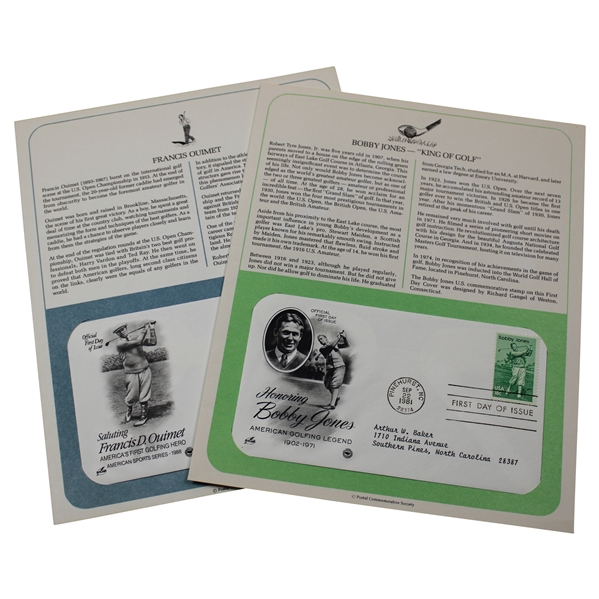 1988 Saluting Francis Ouimet & 1981 Honoring Bobby Jones FDCs on Postal Commemorative Society Pages