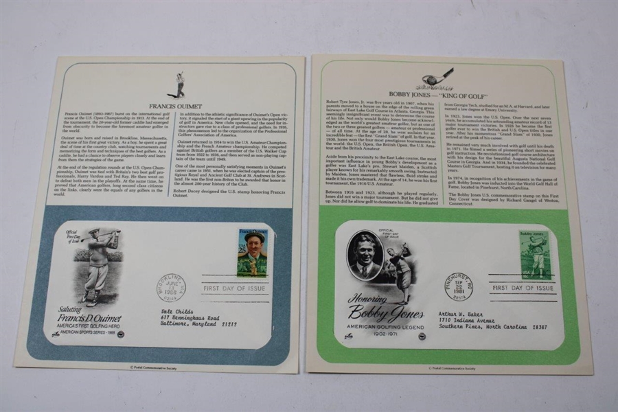 1988 Saluting Francis Ouimet & 1981 Honoring Bobby Jones FDC's on Postal Commemorative Society Pages