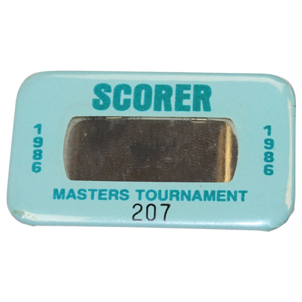 1986 Masters Tournament Scorer Badge #207 - Jack Nicklaus 6th Masters win