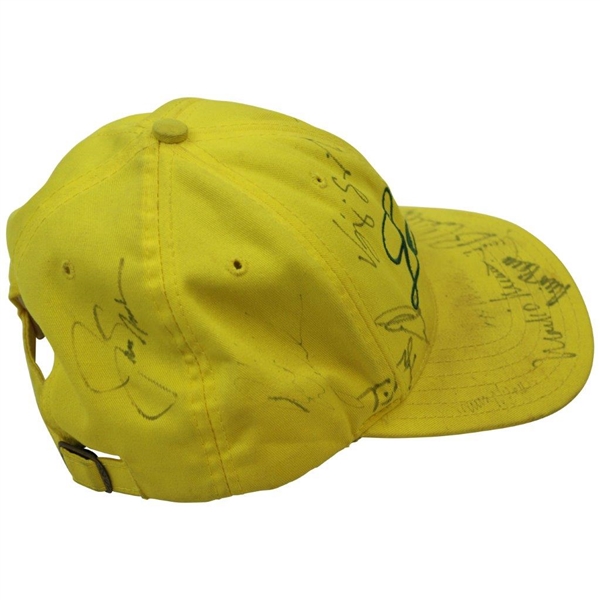 Tiger Woods, Jack Nicklaus & others Signed Masters Yellow Litter Hat JSA ALOA