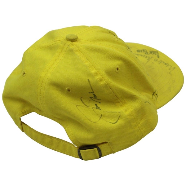 Tiger Woods, Jack Nicklaus & others Signed Masters Yellow Litter Hat JSA ALOA
