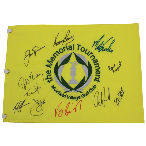 Nicklaus, Watson & 12 others Signed Memorial Tournament Embroidered Flag JSA ALOA