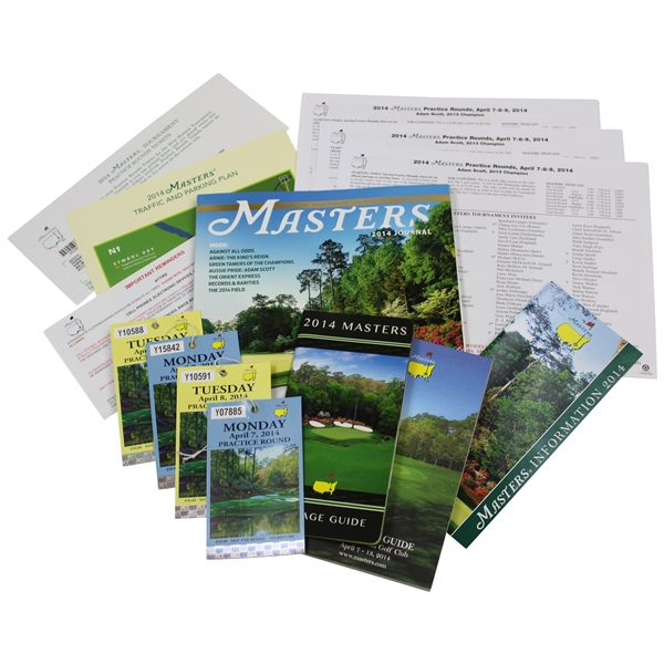 2014 Masters Program, 4 Tickets (Mon & Tues), 3 Pairings Sheets, Yardage Guide, Spec Guide & Info