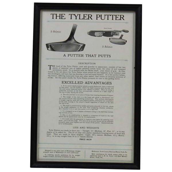 The Tyler Putter A Putter That Puts Excelled Advantages Patent Pending - Advertising Piece - Framed
