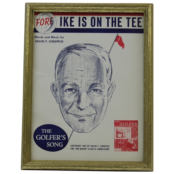 1953 Original Sheet Music The Golfer’s Song Fore Ike Is On The Tee - Framed