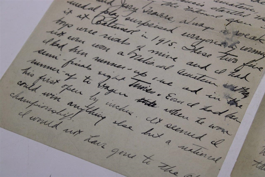 Charles 'Chick' Evans Handwritten Letter on 1928 US Open at Olympia Fields - Used in Program Article - Significant Content
