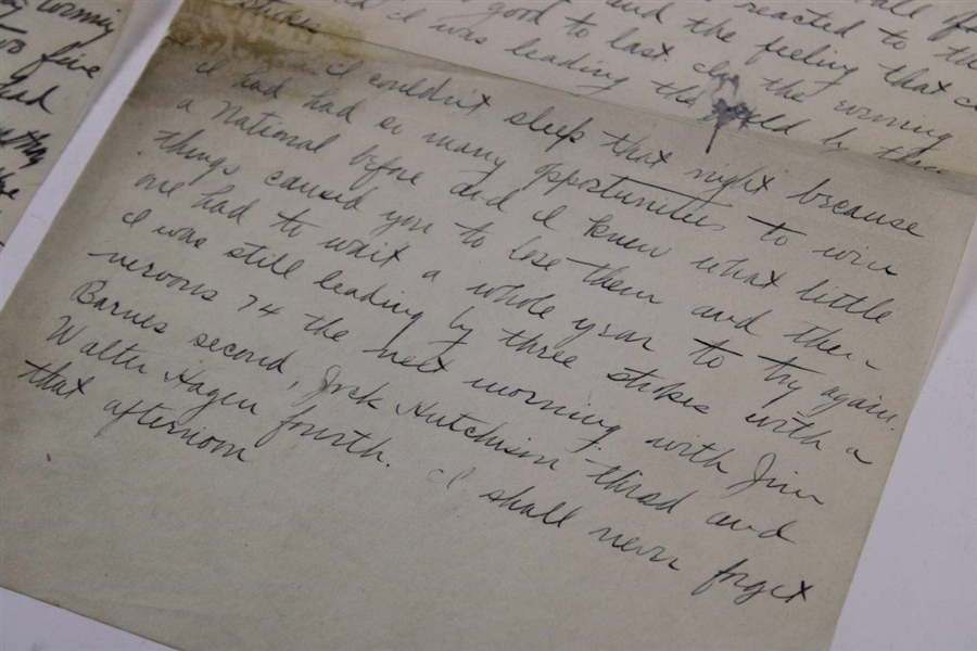 Charles 'Chick' Evans Handwritten Letter on 1928 US Open at Olympia Fields - Used in Program Article - Significant Content