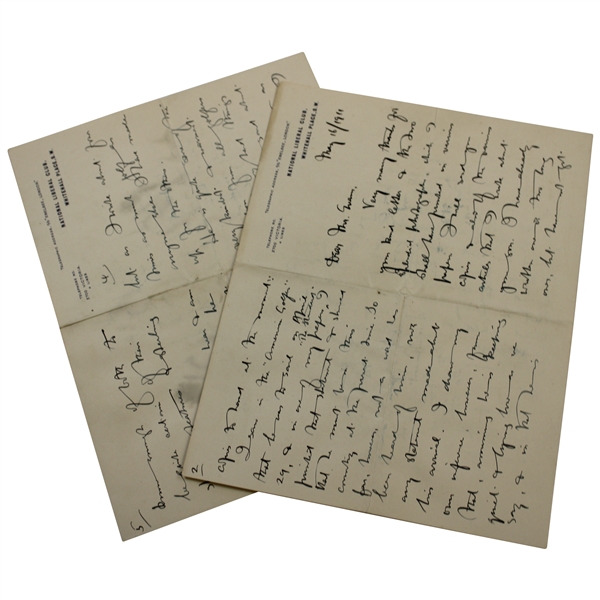 Author Henry Leach Signed 1911 Handwritten Letter to Charles Chick Evans - John Ball & Open Championship Content 