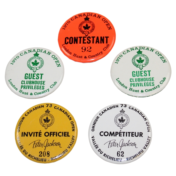 Sam Sneads RCGA Canadian Open & Peter Jackson Guest & Contestant Badges - 1970 & 1973