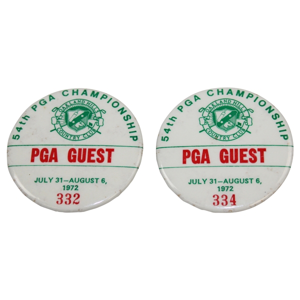 Sam Sneads 1972 PGA Championship at Oakland Hills Country Club PGA Guest Badges
