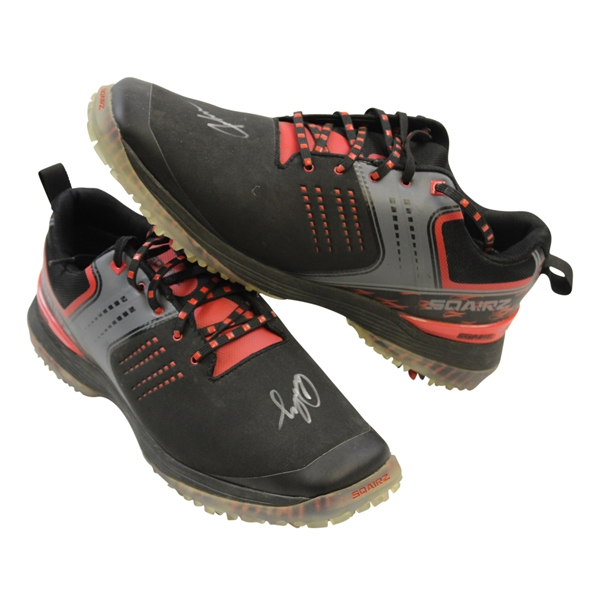 John Dalys Signed Personal Sqairz Black with Red Flames Golf Shoes - Size 12 JSA ALOA