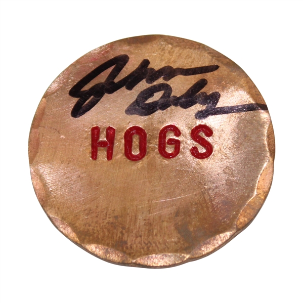 John Daly Signed Personal Custom Copper Hogs Golf Ball Marker in Case & Bag