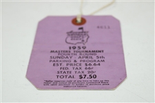 1959 Masters Tournament Sunday 4th Final Round Ticket #4611 with Original String