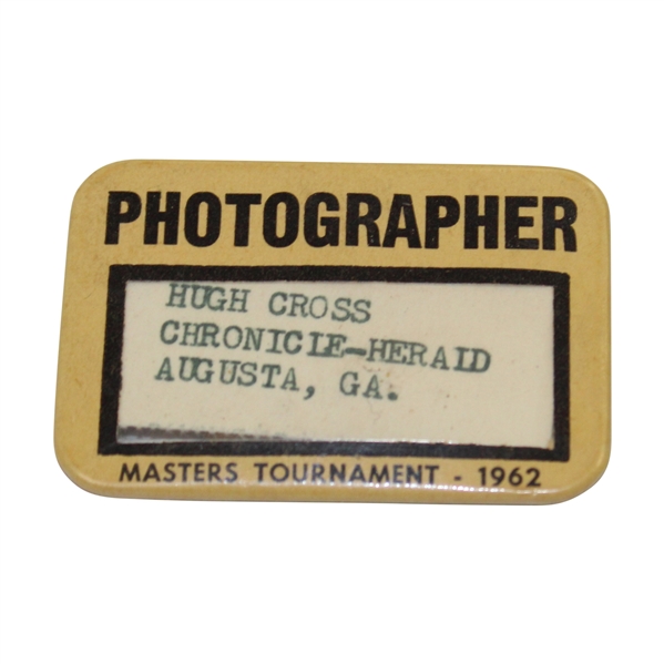 1962 Masters Tournament Photographer Badge - Hugh Cross (Chronicle-Herald, Augusta, Ga.)
