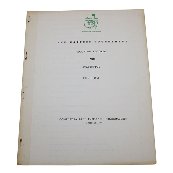 1966 Augusta National The Masters Tournament Scoring Records & Statistics Booklet - Inglish