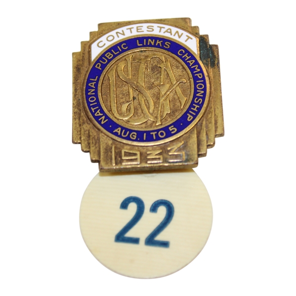 1933 USGA National Public Links Championship Contestant Badge with Player Tag