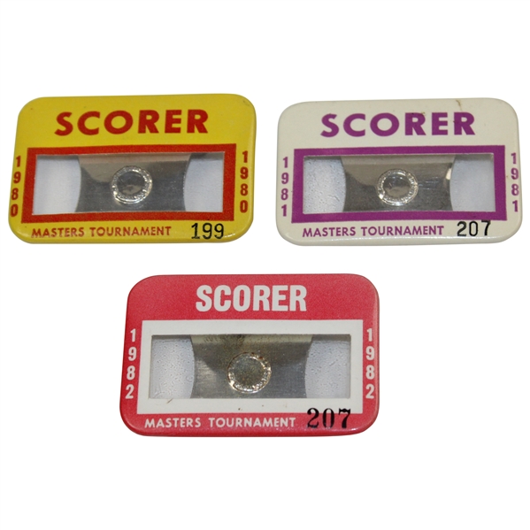1980, 1981 & 1982 Masters Tournament Official SCORER Badges