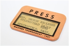 1957 Masters Tournament Official Press Badge - Mrs. Geoerge Kelleher