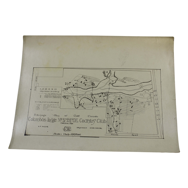 Early 1930s Columbus Country Club Lodge No. 37 B. P. O. E.  Drainage Plan - Wendell Miller Collection