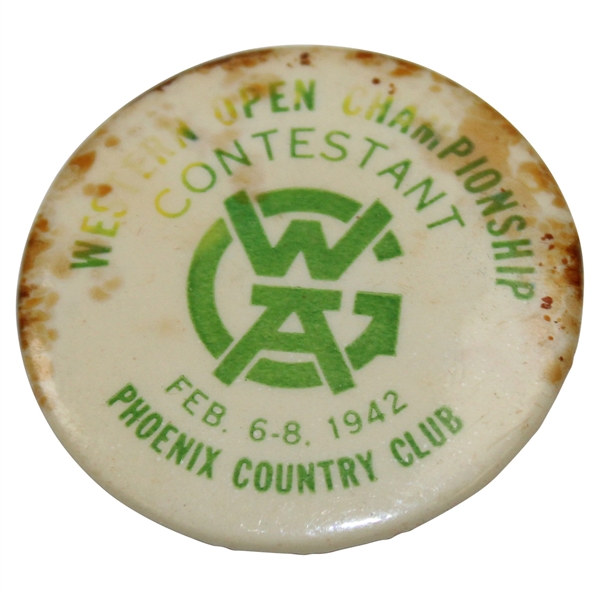 Ralph Hutchisons 1942 Western Open at Phoenix Country Club Contestant Badge