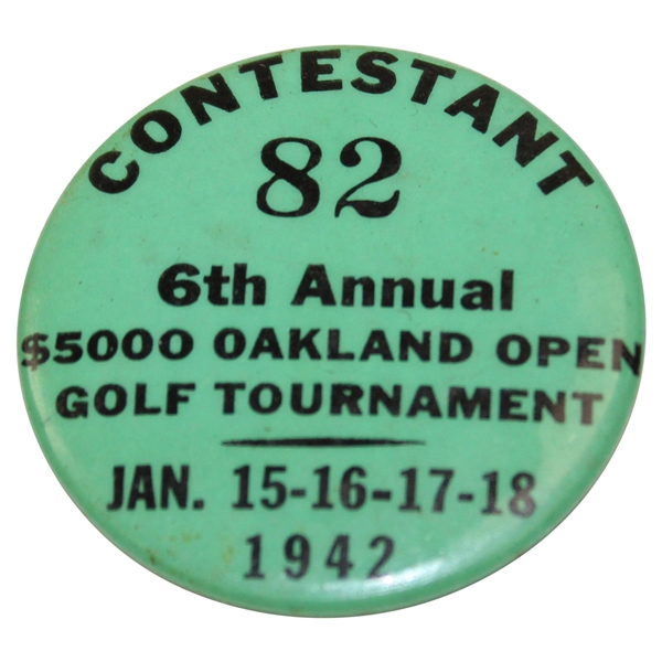 Ralph Hutchisons 1942 6th Annual Oakland Open Contestant Badge #82