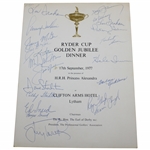 1977 Ryder Cup Dinner Menu Signed By Both Teams, Captains & US Wives JSA ALOA