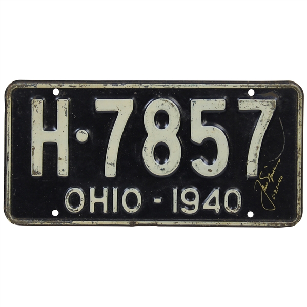 Jack Nicklaus Signed 1940 Ohio License Plate W/ Birthyear Notation JSA ALOA