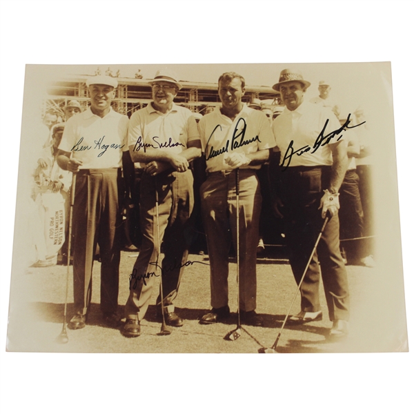 Ben Hogan, Byron Nelson, Arnold Palmer & Sam Snead Signed 11 X 14 Photo at Preston Hills, Dallas, TX JSA ALOA