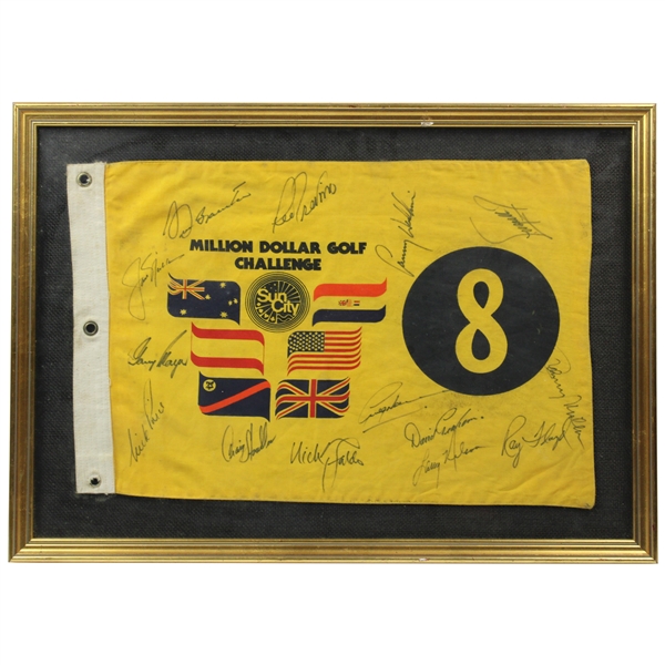 Seve, Jack & 12 Others Signed Sun City Million Dollar Golf Challenge Tournament Used Hole #8 Flag JSA ALOA