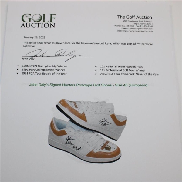 John Daly's Signed Hooters Prototype Golf Shoes - Size 40 (European) JSA ALOA