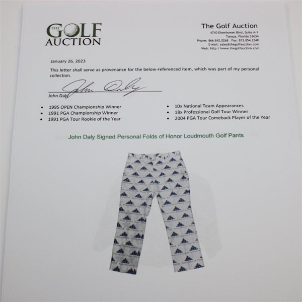 John Daly Signed Personal Folds of Honor Loudmouth Golf Pants JSA ALOA