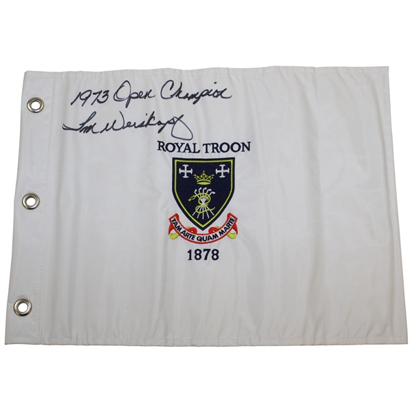 Tom Weiskopf Signed Royal Troon Embroidered Flag with 1973 Open Champion JSA ALOA
