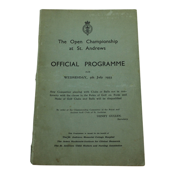 1933 Open Championship at St. Andrews Official Wednesday Program