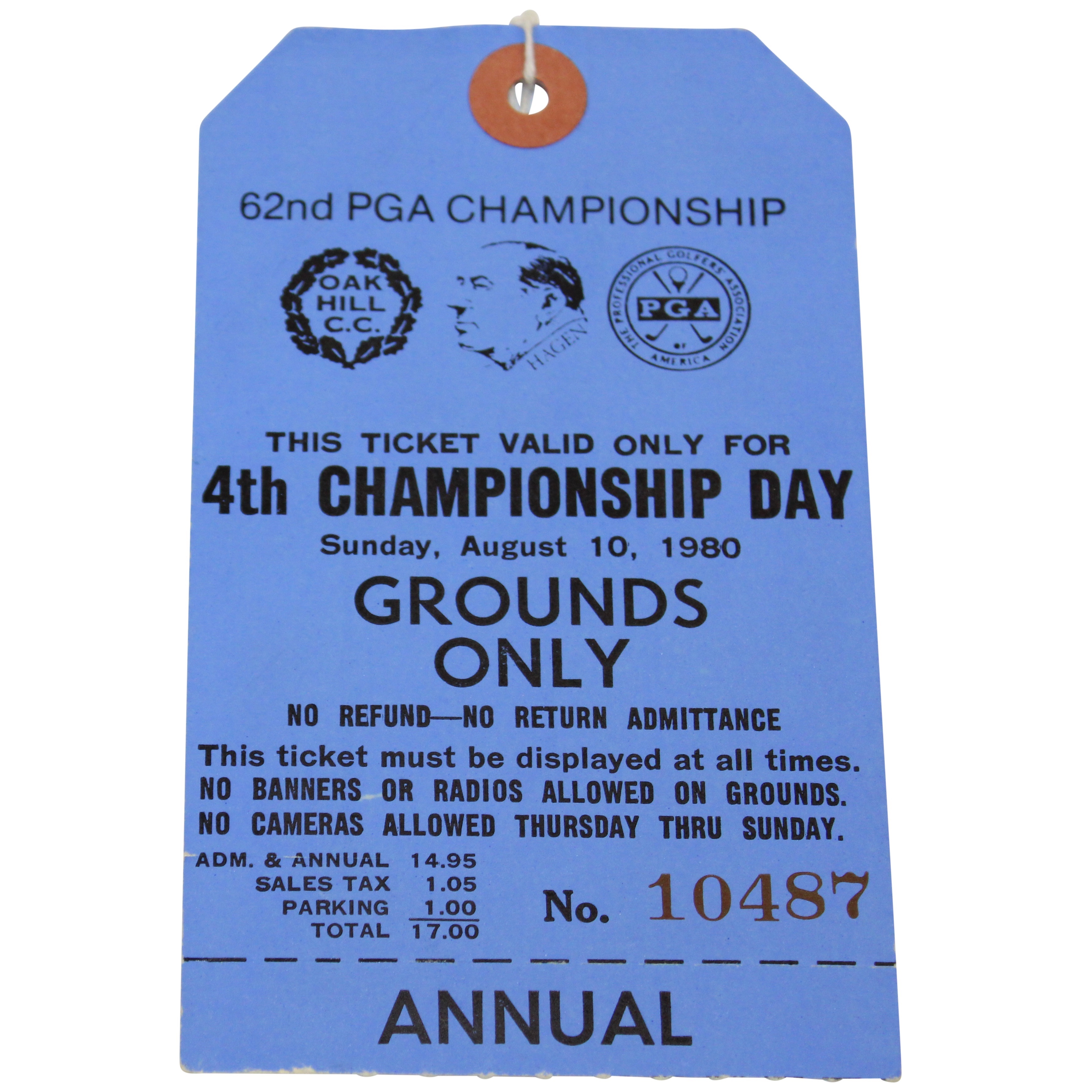 Lot Detail 1980 PGA Championship at Oak Hill CC 4th Championship Day Ticket 10487 Jack
