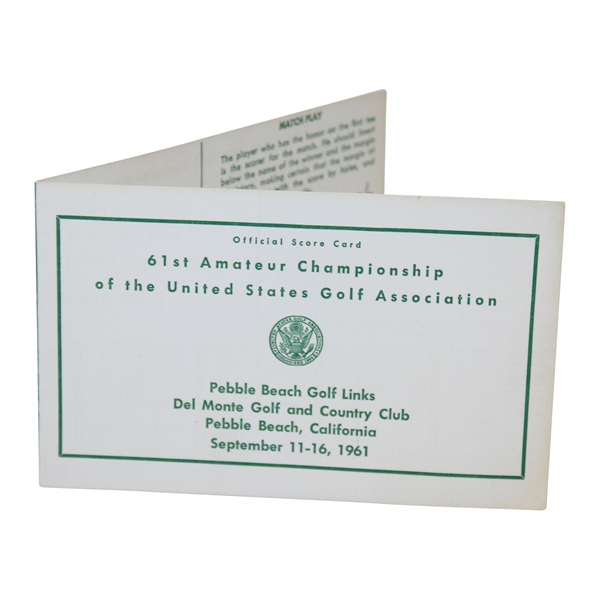 1961 Us Amateur at Pebble Beach Official Scorecard - Jack Nicklaus Win