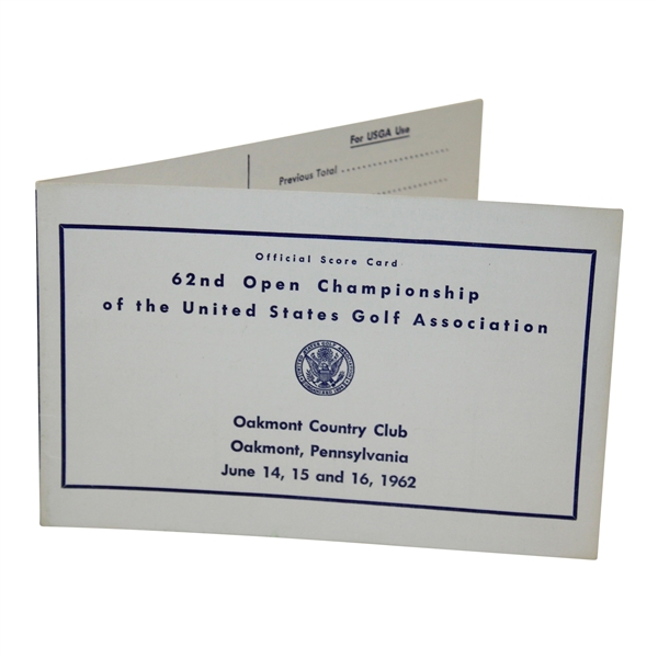 1962 US Open at Oakmont CC Official Scorecard - Jack Nicklaus First Win & Major