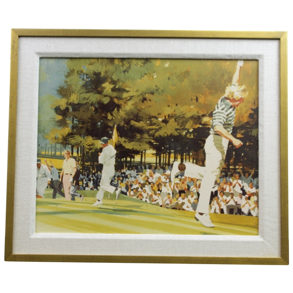 Jack Nicklaus 1975 Masters Raising Putter Canvas Print by Artist Robert Knight - Framed