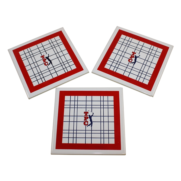Payne Stewarts Three (3) TPC Red/White/Blue Ceramic Frankie Welch Trivets