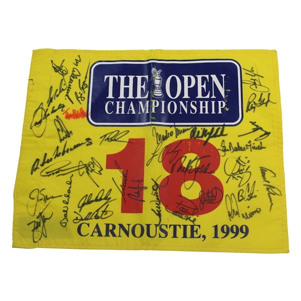 Big 3, Seve & Twenty-Eight (28) OPEN Champs Signed 1999 OPEN at Carnoustie Flag JSA ALOA