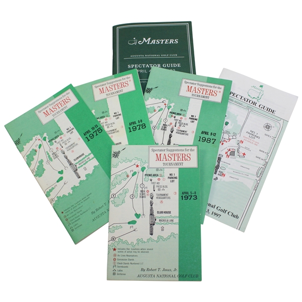 Five (5) Masters Tournament Spectator Guides - 1973, 1975, 1978, 1987, 1997 & 2022