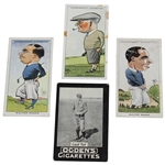 Three (3) Churchmans Cigarette Golf Cards (Hagen x2 & Vardon) with Tait Ogden Card