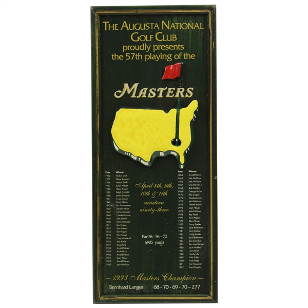 1993 Masters Tournament Wood Relief Plaque Volunteer Gift w/Records