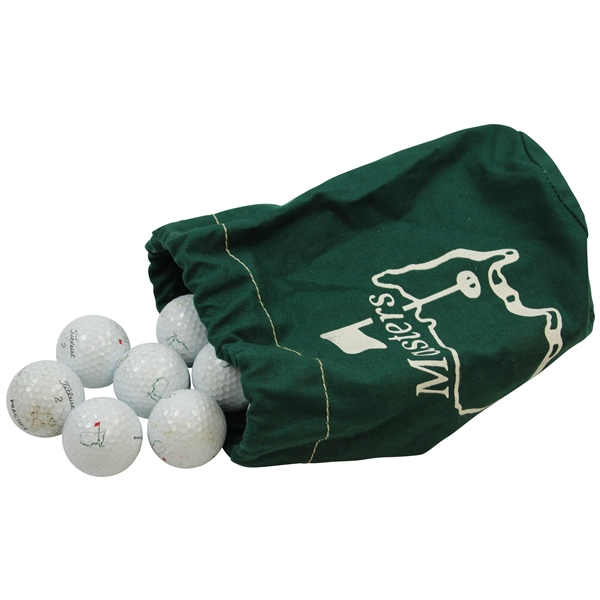 Masters Tournament Cloth Drawstring Shag Bag with 12 ANGC Practice Pro V-1 Golf Balls