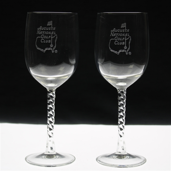 Pair of Augusta National Golf Club Members Logo White Wine Glasses